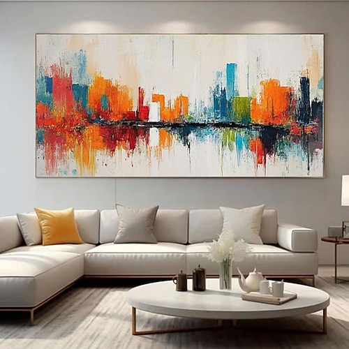 Extra großes Ölgemälde, handgemalt in Rot und Blau mit Blockstruktur auf Leinwand, abstraktes minimalistisches Ölgemälde, handgemalte Wandkunst, Originalgemälde, farbenfrohe Boho-Dekoration, Image