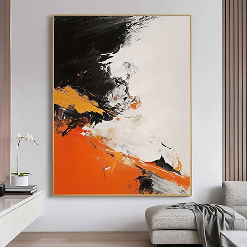 Großes, abstraktes Kunstwerk in Orange für das Schlafzimmer, extra großes, handgefertigtes Acrylgemälde auf Leinwand, lebendige Wanddekoration für moderne Interieurs. Image