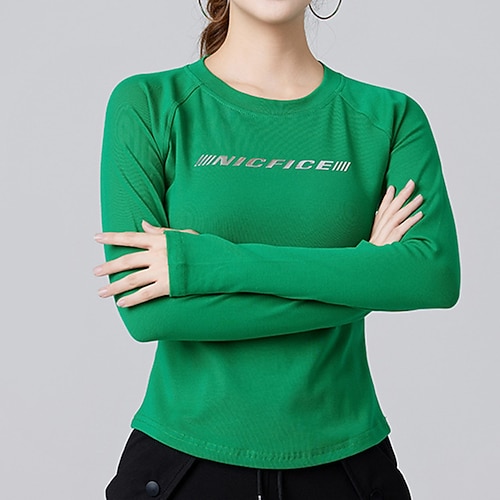 Damen Einfarbig Lauf-T-Shirt Fitnessshirt Sporttop Frühling Herbst Langarm Athleisure Baumwolle Warm Weich Atmungsaktiv Fitnessstudio Wandern Laufen Training Yoga Weinrot Schwarz Weiß Sportbekleidung Image