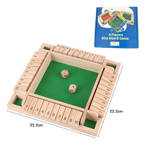 Würfelspiel „Schließe die Schachtel", 8 Würfel, 4 Spieler, Holzbrett, Tischspiel, Mathe-Übungsspiel mit „Fallen lassen"-Spielanleitung für Kinder und Erwachsene, leicht zu lernen, perfekt für Image