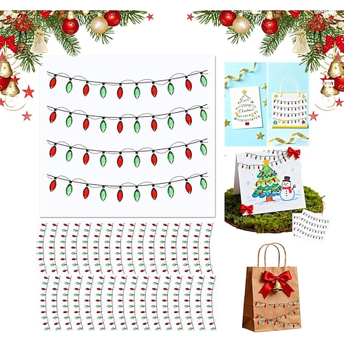 4/8/16 Stück Weihnachtslichter-Aufkleber für Bastelarbeiten, glitzernde 3D-Weihnachtslichter-Verzierungen, dreidimensionale Aufkleber mit Strasssteinen für Weihnachtsdekoration, wasserfester Kleber Image