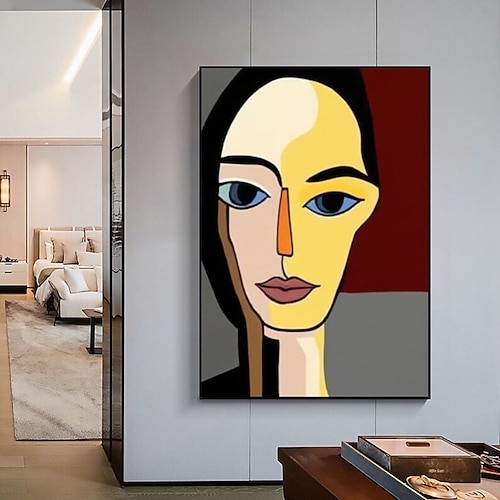 Handgemaltes abstraktes Frauenporträt, handgefertigte Leinwandkunst, abstraktes Frauengesicht, minimalistische feminine Malerei, lebendiges Frauenporträt, Wanddekoration. Image