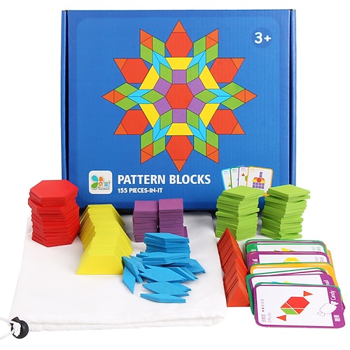 155 Teile Holz-Musterblöcke - Geometrisches Form-Puzzle Designset mit Karten - Montessori Lernspielzeug für Kinder 3 Weihnachtsgeschenk Image