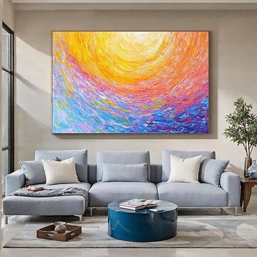 Ölgemälde, handgemalt, herrlicher Sonnenaufgang, Wandbild für Wohnzimmerdekoration, Landschaftsmalerei, abstrakte Wandkunst, Seestück, Meereswandbild, Heimdekoration, Wandkunst Image