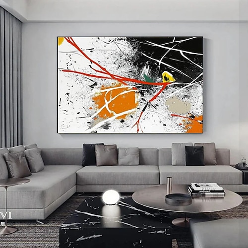 Großes schwarz-weißes Wandbild, farbenfrohes Pollock-Gemälde, abstrakt-expressionistisches Gemälde, strukturierte handgefertigte abstrakte Leinwandkunst, Pollock-Kunst Image