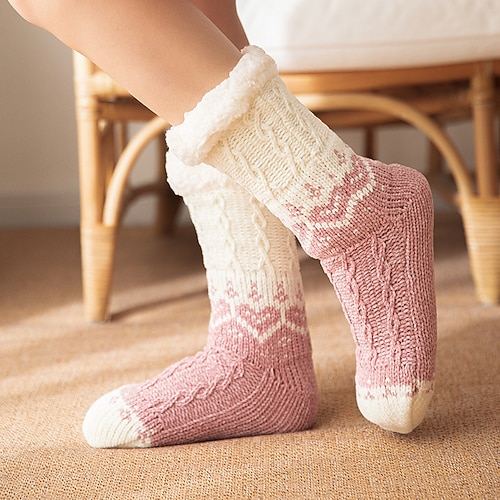 Winterliche Fußsocken für Damen, warm, flauschig, rutschfest, für drinnen, zum Schlafen zu Hause oder nach der Geburt Image