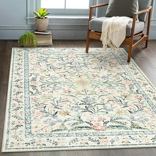 Teppich für Wohnzimmer und Schlafzimmer Bohemian Blumen Faux Wolle weich rutschfester Boden Teppich Bettseite Teppich Balkon Wohnkultur Image