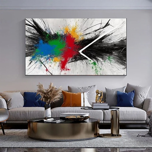 Handgefertigte, strukturierte Impasto-Leinwandkunst im Stil des abstrakten Expressionismus, Pollock-artige Tropfmalerei mit farbenfrohen Linien, zeitgenössische Kunstdekoration Image