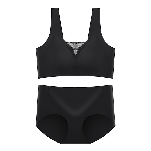 Damen Yoga-BH Unterwäsche Set Sport-BH Unterwäsche Geringe Unterstützung Atmungsaktiv Bürgellos Gefüttert Einfarbig Sport Sportkleidung Schwarz Rosa Fitnessstudio Training Laufen Image