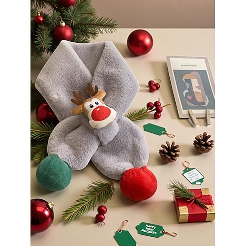 Weihnachtsschal mit Rentier-Motiv für Kinder, inklusive Bommel und roter Nase – ein kuscheliges Accessoire für Winter und Weihnachten. Image