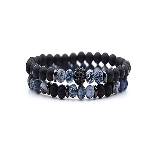 Herren-Weihnachtsgeschenk: Armbandset aus Natursteinperlen, mehrfarbig, einzigartige matte und polierte Steine, stilvolles Accessoire für Weihnachtsfeiern, Freizeitkleidung und festliche Anlässe. Image