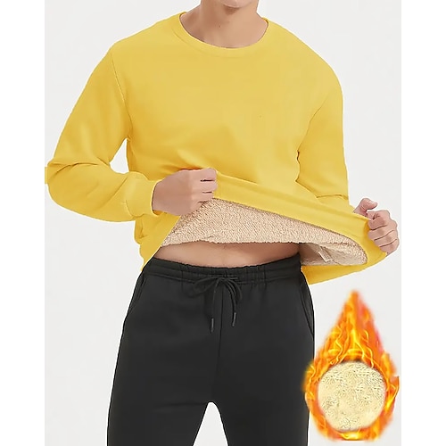 Herren Einfarbig Fleece-Pullover Lounge-Oberteil Dick Langarm Oberteil Athleisure Herbst Winter Winddicht Warm Fitnessstudio Wandern Training Sportbekleidung Sportkleidung Schwarz Weiß Gelb Image