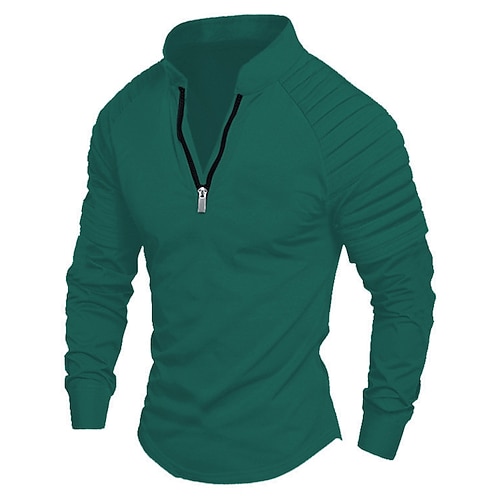 Herren Lauf-T-Shirt Fitnessshirt Sporttop Viertel Postleitzahl Langarm Oberteil Athleisure Herbst Winter Einfarbig Leicht Atmungsaktiv Fitnessstudio Wandern Training Sportbekleidung Sportkleidung Image