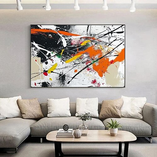 Großes schwarz-weißes Wandbild, farbenfrohes Pollock-Gemälde, abstrakt-expressionistisches Gemälde, strukturierte handgefertigte abstrakte Leinwandkunst, Pollock-Kunst Image