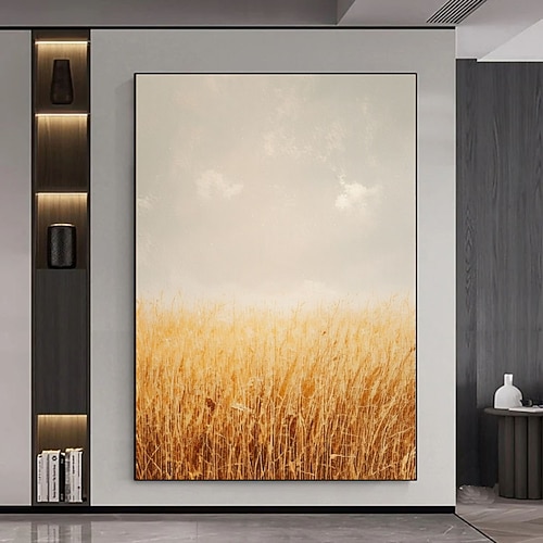 Handgemaltes impressionistisches Landschaftsgemälde auf Leinwand, handgemaltes Original-Ölfeld mit goldenem Weizenfeld, moderne Naturwandkunst für Wohn- und Schlafzimmerdekoration Image