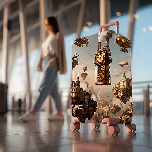 Bedruckte Gepäckhülle im Kunststil, dehnbarer Kofferschutz, elastische Reisegepäckhülle Image