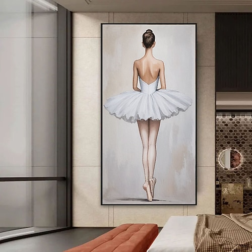 Abstraktes, elegantes Ölgemälde einer Balletttänzerin auf Leinwand, Original, weiß strukturierte Tänzerin, Wandkunst, moderne Wanddekoration, luxuriöse Bürowanddekoration Image