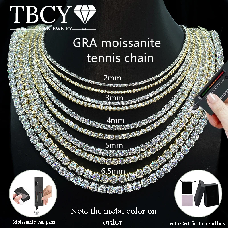 TBCYD 2-6,5mm D Farbe VVS1 Moissanit Tennis Halskette Für Frauen 925 Silber Voller Diamant 4-Prong halskette Hip-Hop Party Schmuck