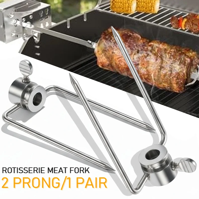 2/4 Zinken-Rotisserie-Gabel, 304 Edelstahl, Grill-Spießhalter, passend für 1/2 3/8 5/16 Zoll Stangen, Grills, Hähnchenbraten, Outdoor-Koch Image