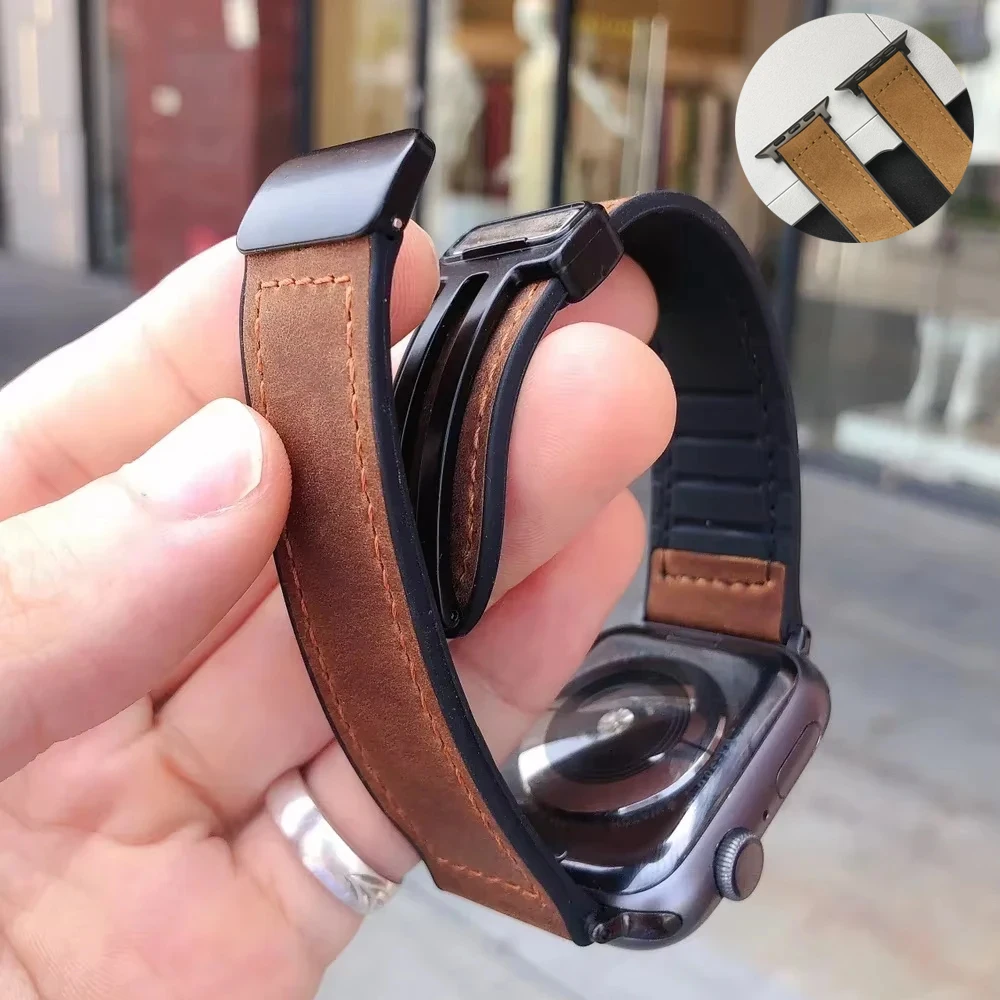 Lederband für Apple Watch Starp 44 mm 42 46 mm 49 mm 45 41 38 mm Magnetarmband IWatch Serie 9 8 3 SE 6 7 10 11 Ultra 3 Armband Image