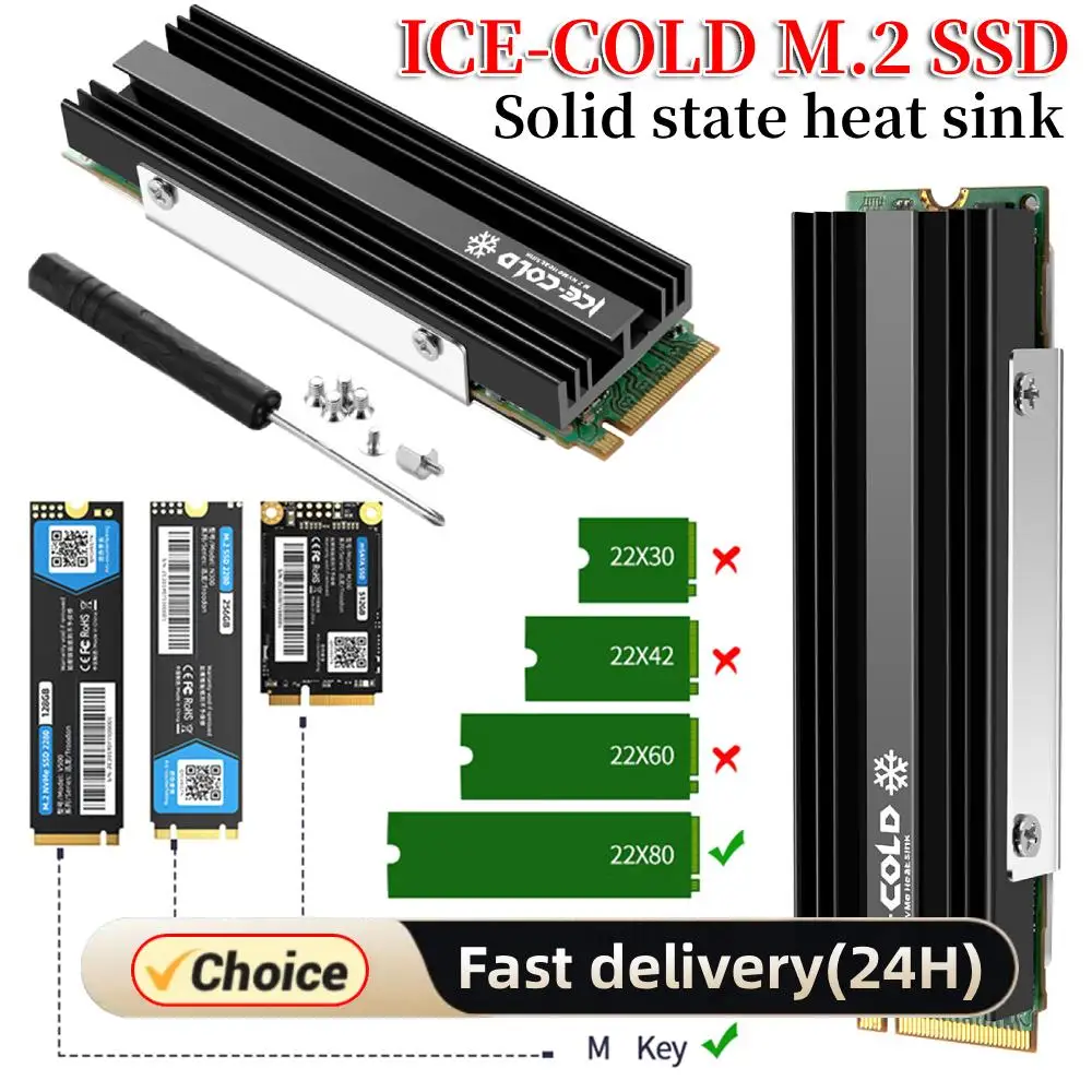 M.2 NGFF NVME 2280 SSD Kühlkörper Aluminiumlegierung Solid State Disk Drive Kühler Kühler Kühlpad für Desktop PC PS5 Kühlkörper Image