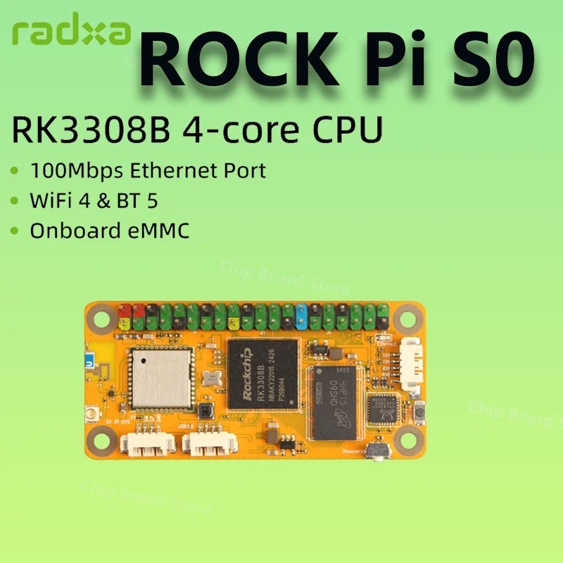 Radxa ROCK Pi S0 RK3308B 4-Kern-CPU 100 Mbit/s Ethernet, WiFi 4 & BT 5 und eMMC Single Board Computer Image