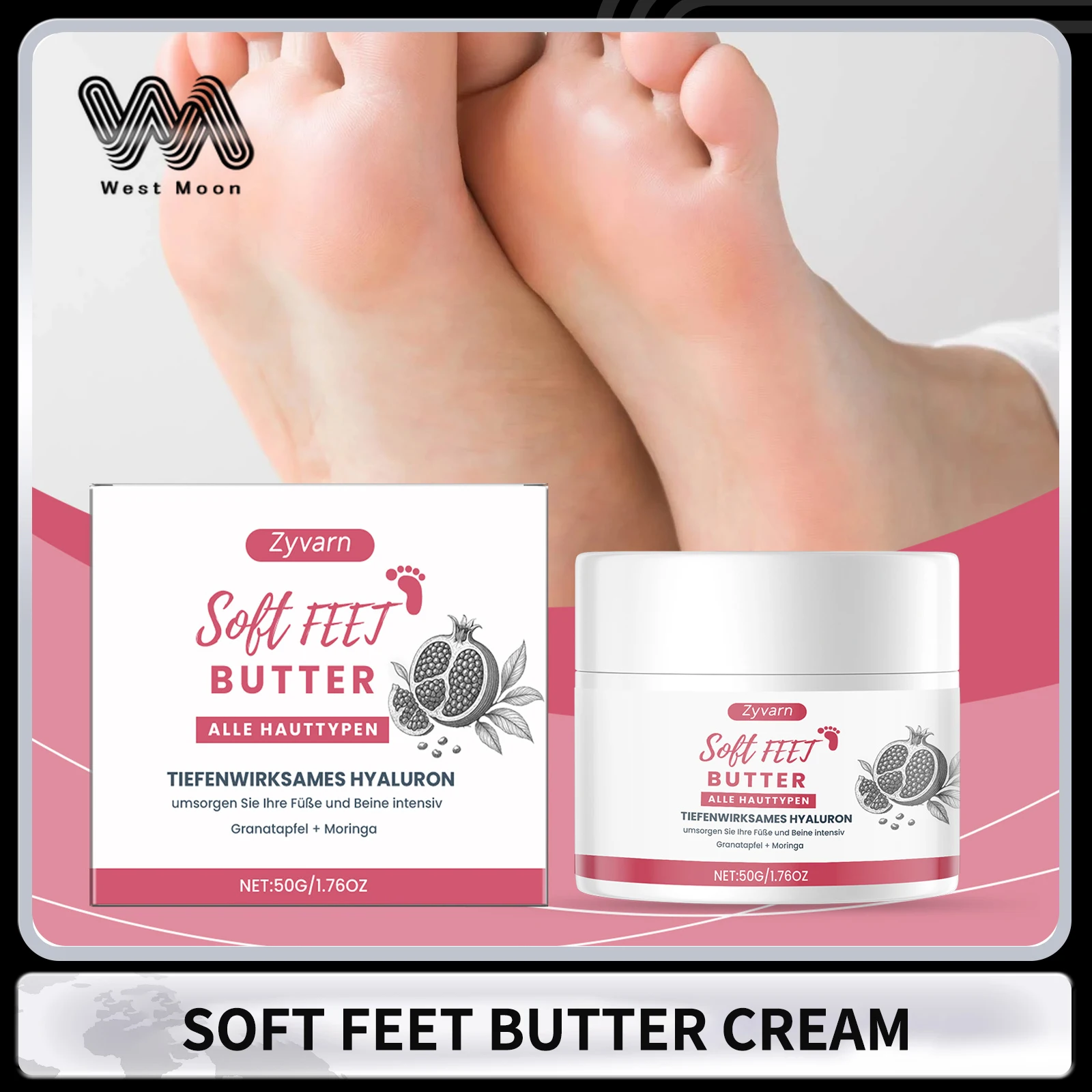 Weiche Fußbuttercreme, stärkt die Hautbarriere, reduziert Trockenheit, Rauheit, feuchtigkeitsspendend, nährend, verbessert die Elastizität, Fußpflege, 50 g Image