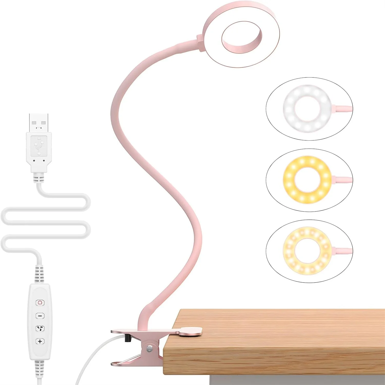 Un blanc rose noir lampes de bureau LED livre lumière USB lampe de lecture lumière du jour Portable Flexible facile pince lampe de lecture de nuit