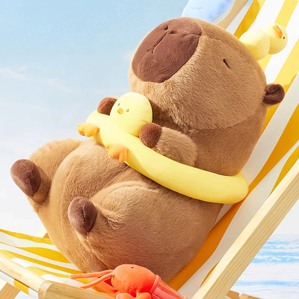 40–60 cm großes Capybara-Plüschtier, süße Kapibara mit Ente, Schwimmring, Kawaii-Stofftier, Stofftier, Geburtstag, Weihnachtsgeschenk Image