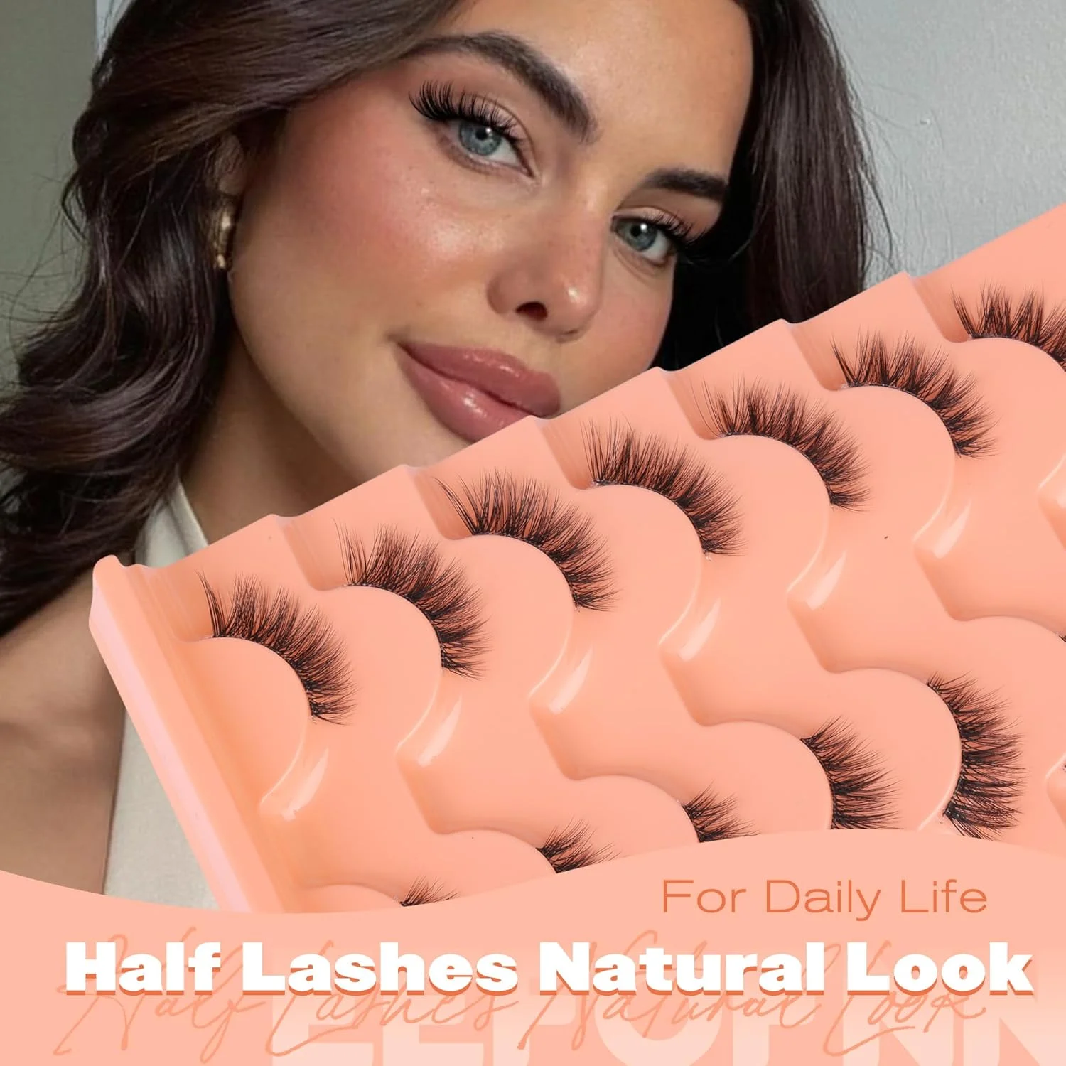 7 Paar orangefarbene Kunstwimpern, natürliche Wimpern mit Wispy-Volume für den Alltag und Party-Look, flauschig und leicht Image