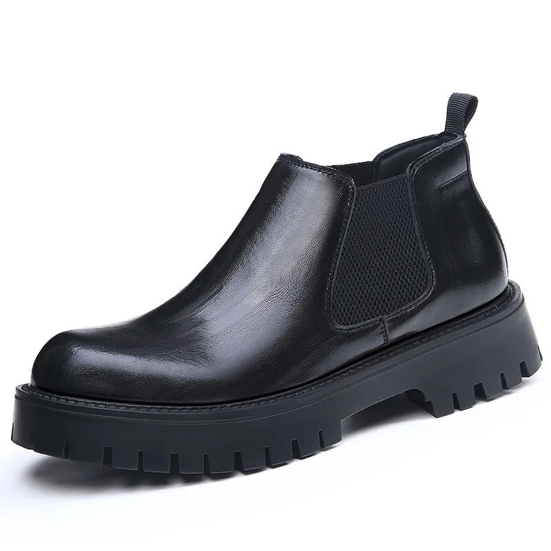 2025 herbst Frühen Winter Schuhe Herren Chelsea Stiefel Mode Marke Männliche Schuhe Dicke Sohle 4,5 cm Nicht-slip Schwarz plus Größe 45 D590