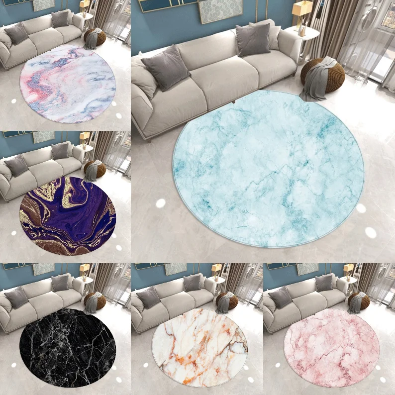 Kreisförmiger Teppich mit Marmormuster, Schlafzimmermatte, Ankleidezimmer, Wohnzimmer, Teppich, Sofa, Anti-Rutsch-Pad, Heimdekoration Image