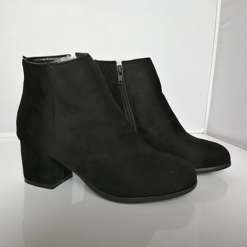 ORCHALISA Größe 34-45 Mode Herbst Frühling Flock Damen Stiefeletten Dicker Absatz Schwarz Beige Schuhe Flock CCA064