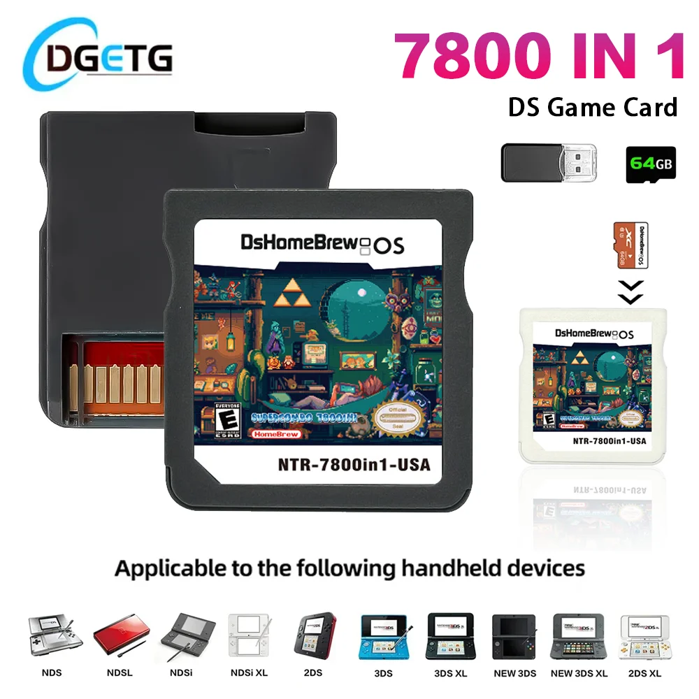 DS 7800 in 1 Videospielkarte Speicherkarte SDHC-Adapter mit 64G TF-Karte für NDS NDSL 3DS XL 2DS XL Konsole DS-Zubehör