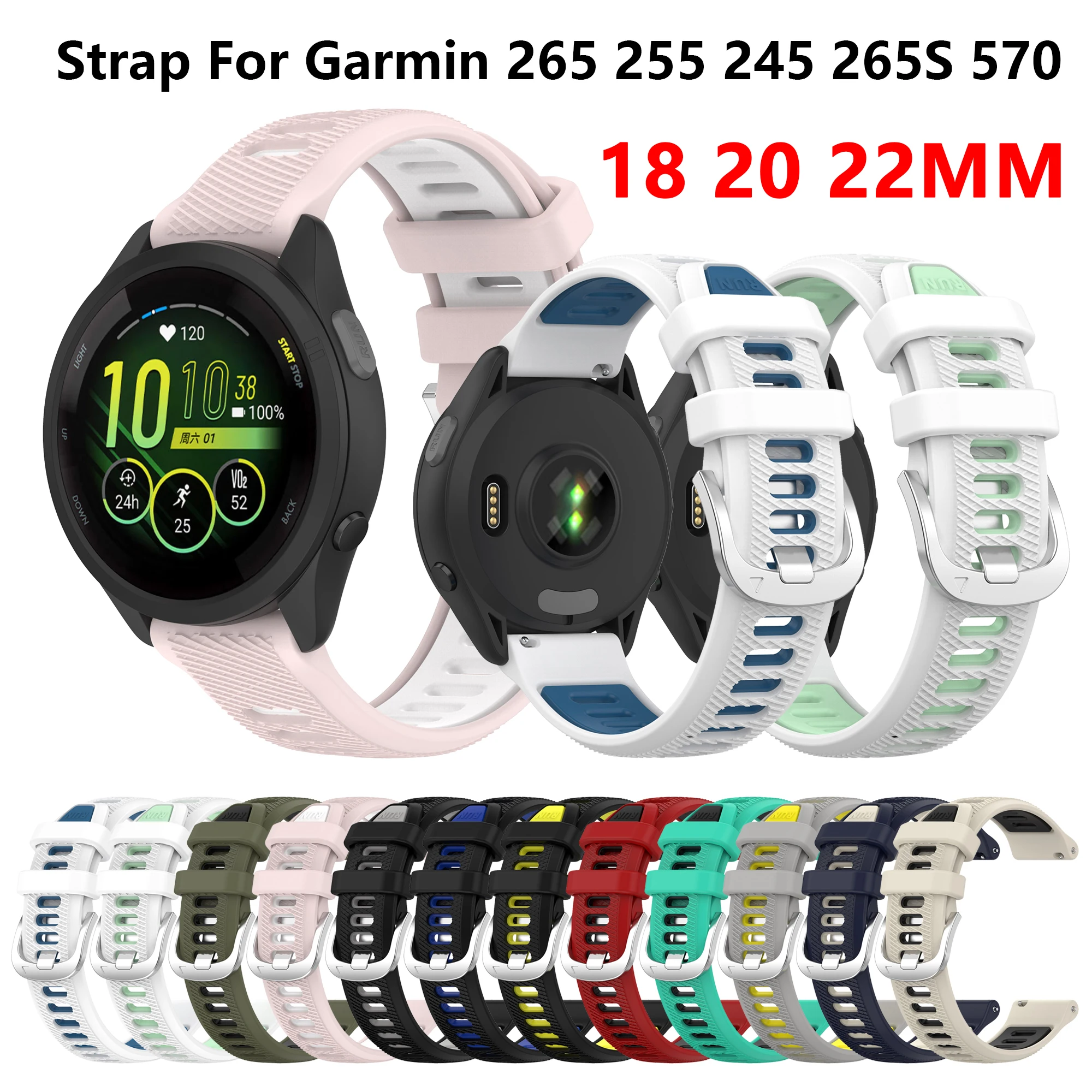 18 20 22 mm Silikon-Uhrenarmband für Garmin Forerunner 265 255 245 645 745 570 Smartwatch-Band Garmin Venu 2 SQ vivoactive 4s 4 3 Image