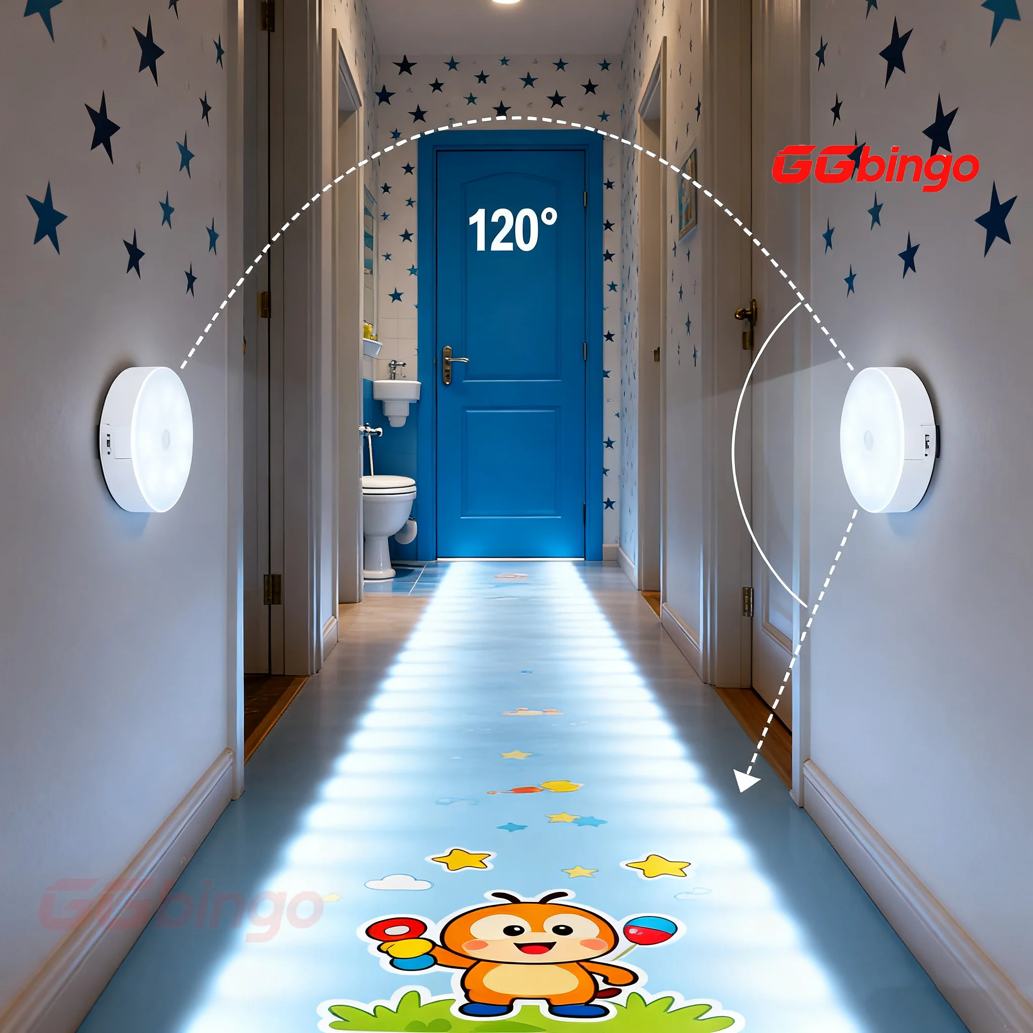 Luce notturna senza fili Sensore di movimento PIR Luce notturna a LED Lampada notturna ricaricabile USB per la scala del guardaroba della camera da letto del dormitorio