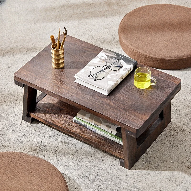 Massivholz Tatami Kleiner Teetisch Japanischer Haushalt Tee Klapptisch Balkon Erkerfenster Kleiner Couchtisch Wohnmöbel Image