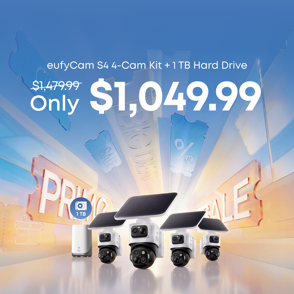 eufyCam S4 4-Cam Kit + 1 TB Hard Drive White