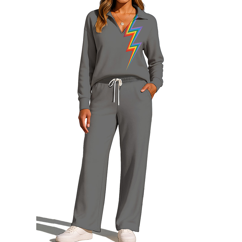 Women's Sweatshirt Tracksuit Sweatpants Drawstring Pocket Rainbow Jacket and Sweatpants Athletic Clothing Set Loungewear Summer Spring Fall Winter Dark Grey Red Gym Workout Casual Workout Thermal