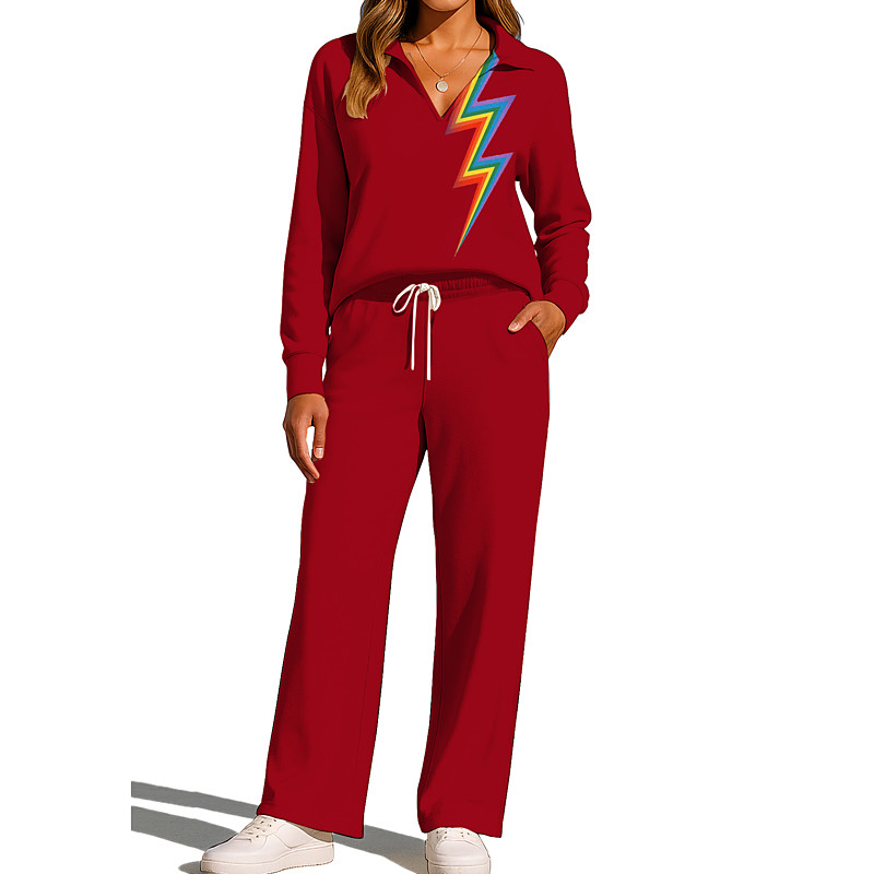 Women's Sweatshirt Tracksuit Sweatpants Drawstring Pocket Rainbow Jacket and Sweatpants Athletic Clothing Set Loungewear Summer Spring Fall Winter Dark Grey Red Gym Workout Casual Workout Thermal