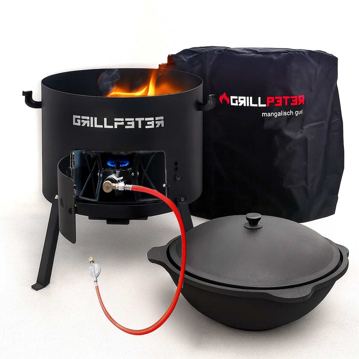 Grillpeter Utschak Nurlan Ø45 cm mit Kazan 16L Gaskocher und Abdeckhaube Image