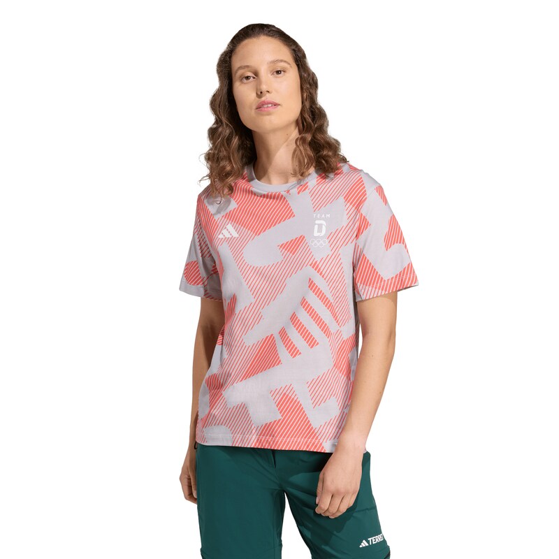 Team D adidas Allover-Print-T-Shirt – Damen – Grau/Rot Image