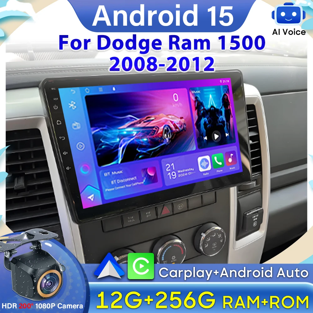 Android 15 Carplay For Dodge Ram 1500 2008-2012 Video Car Radio GPS Navigation DSP Car Monitor Car Intelligent Systems Stereo 2k