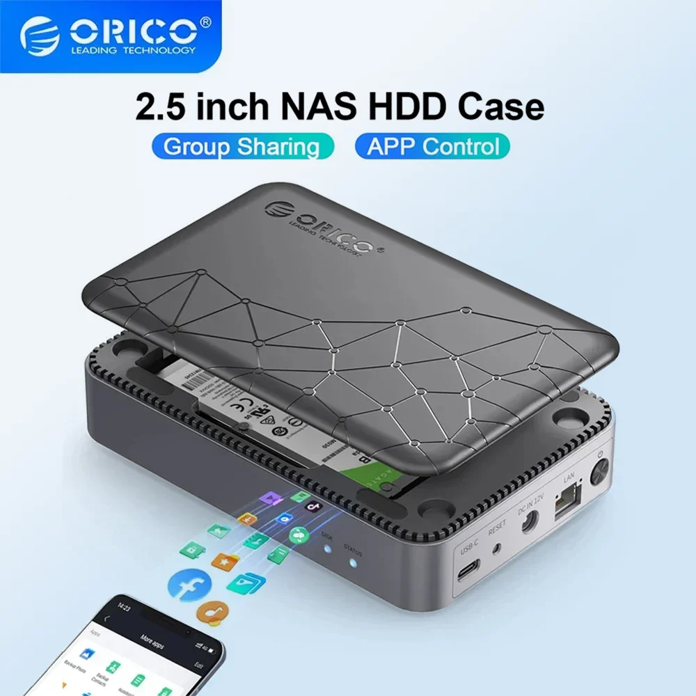 ORICO 2,5 Zoll SATA SSD-Gehäuse NAS Netzwerk HDD Aufbewahrungskoffer HD Externe Box USB-Festplatte Haus Personal Cloud Server