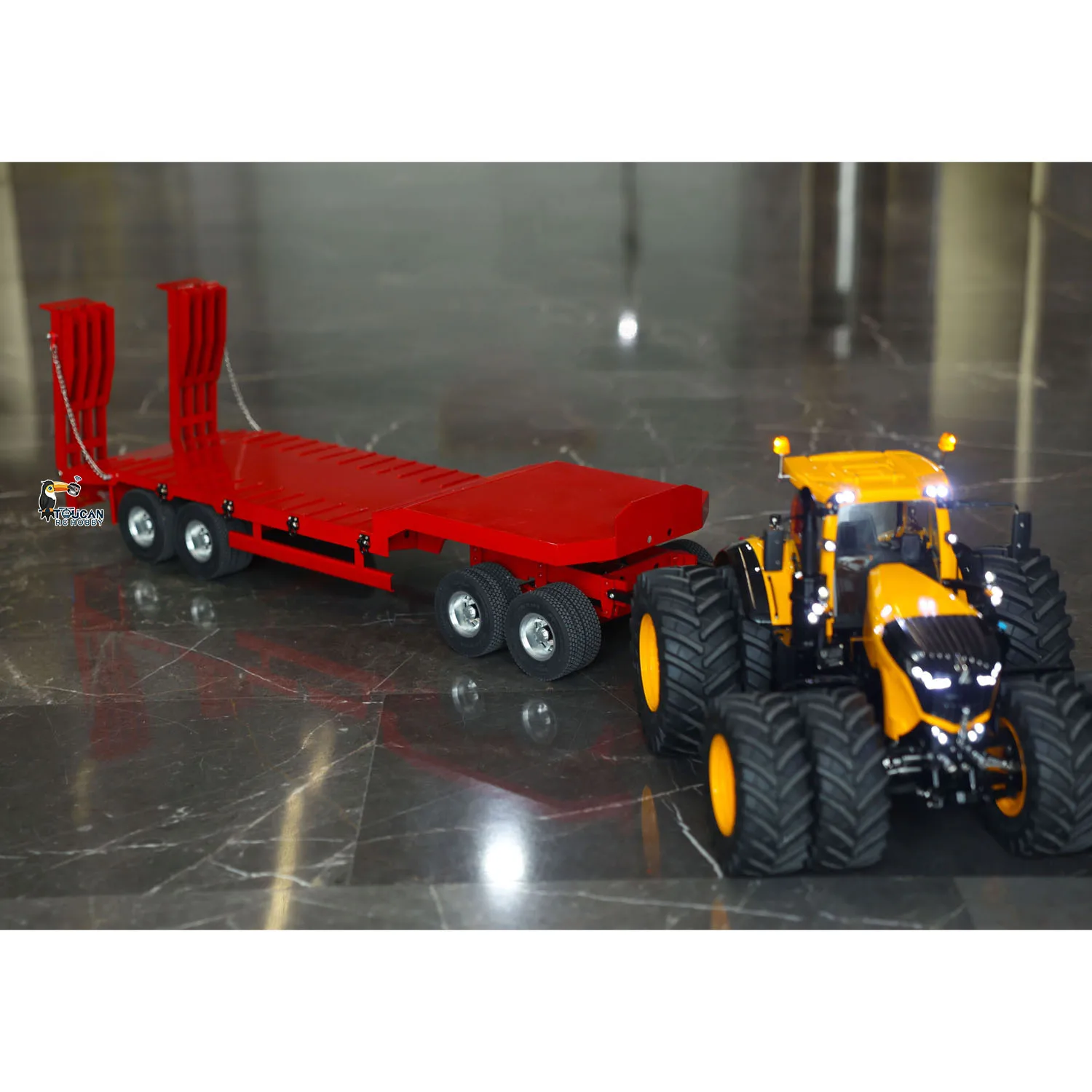 RC-Metall im Maßstab 1:14, 4 Achsen, komplettes Anhänger-Heckbrett für ferngesteuerte Traktor-LKW-Autoanhänger, bemaltes Modell, Batterie, RC-Spielzeug