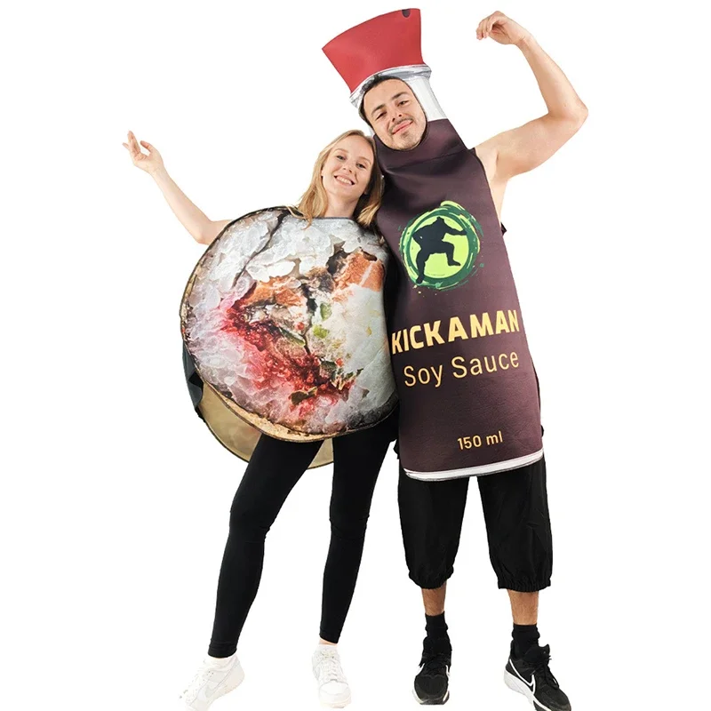 Neue Unisex Männer Frauen Sojasauce und erhalten Sie echte Sushi-Anzug Halloween-Kostüm für Erwachsene, asiatische Lebensmittel-Paarkostüme Image