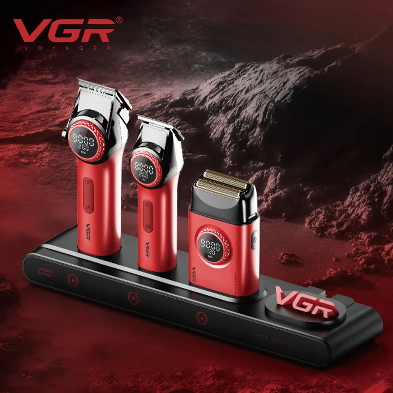 VGR 3Pcs Kit Hair Clipper Hair Trimmer Sets Professional Hair Clippers For Men Cordless Hair Clipper for Barbers Haircut