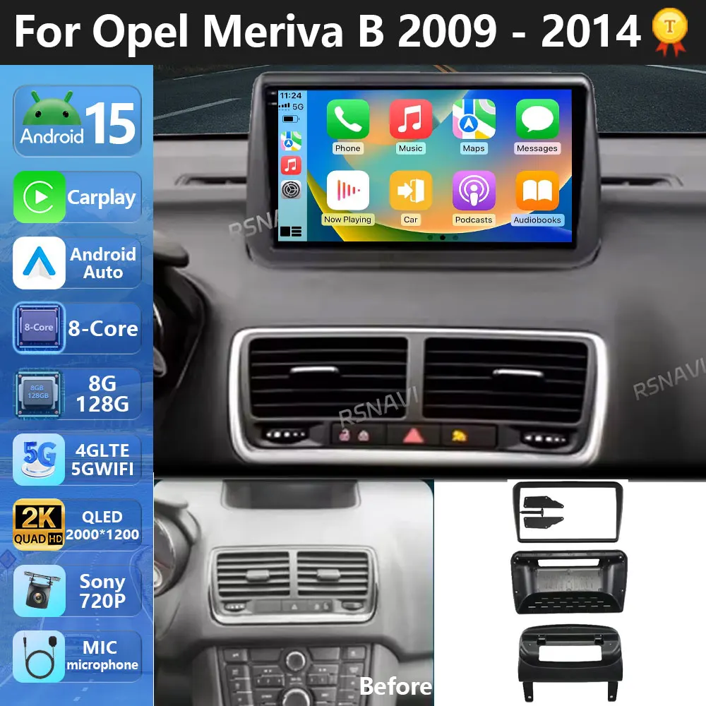 Stecker und Spielen Android 15 Für Opel Meriva B 2009-2014 2K QLED Stereo Auto Radio Multimedia Video Player GPS CarPlay Kopf Einheit Image