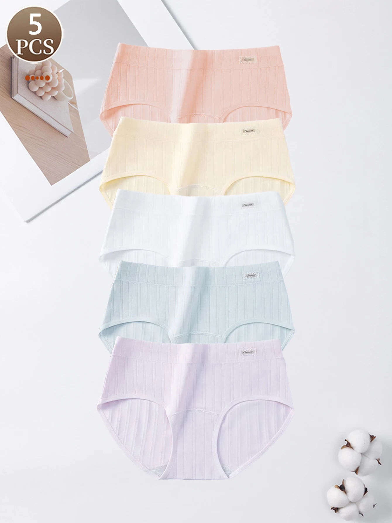 5PCS frauen modische brief einfarbig unterwäsche baumwolle mittlere taille weiche unterwäsche beiläufige sport frauen schriftsätze Image