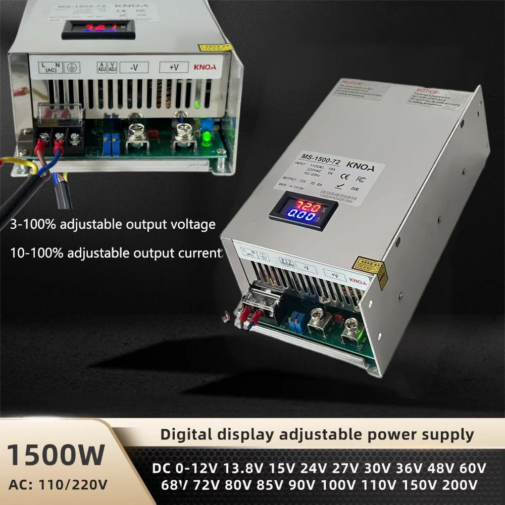 1500 W Digitalanzeige-Netzteil AC-DC 12 V 13,8 V 15 V 24 V 36 V 48 V 60 V 72 V 110 V 150 V 200 V 220 V geregeltes einstellbares Netzteil Image